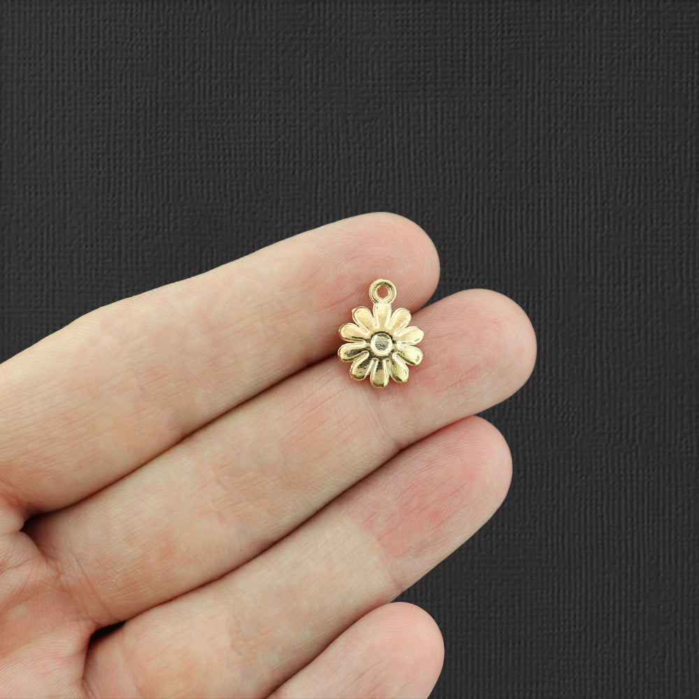 4 Daisy Gold Tone Enamel Charms - E629