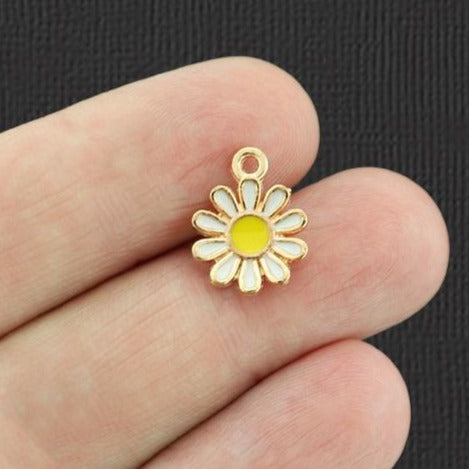 4 Daisy Gold Tone Enamel Charms - E629