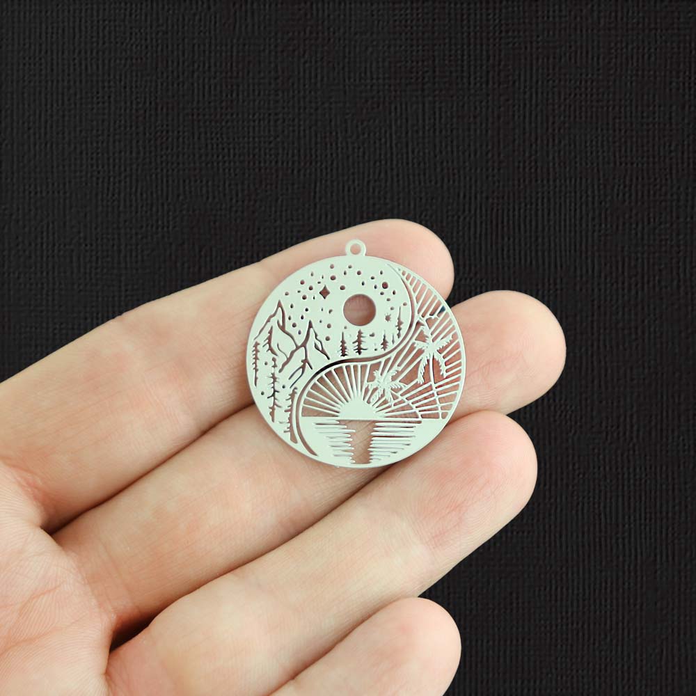 4 Daytime Nighttime Scene Stainless Steel Charms 2 Sided - SSP489