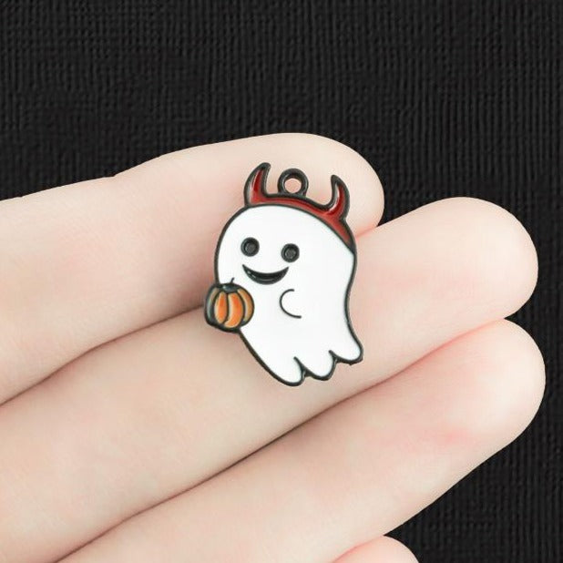 4 breloques en émail noir fantôme du diable - E1327