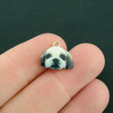 4 breloques chien en émail doré - E619