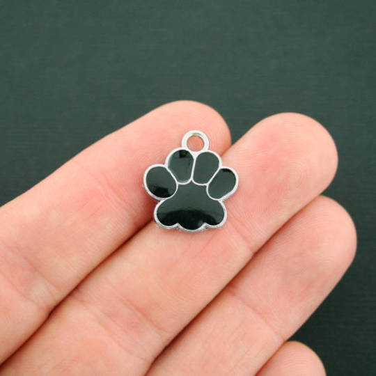 4 breloques en émail argenté patte de chien - E056