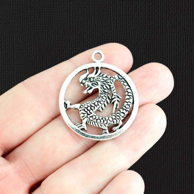 4 Dragon Antique Silver Tone Charms - SC1728