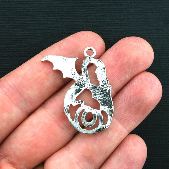 4 Dragon Antique Silver Tone Charms - SC375