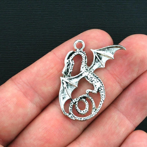 4 Dragon Antique Silver Tone Charms - SC375
