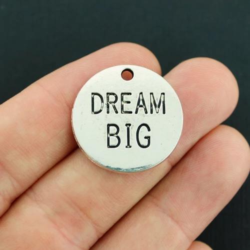 4 Dream Big Antique Silver Tone Charms - SC7694