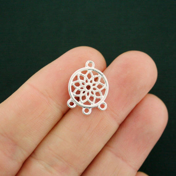 4 Dreamcatcher Connector Silver Tone Charms 2 Sided - SC7449