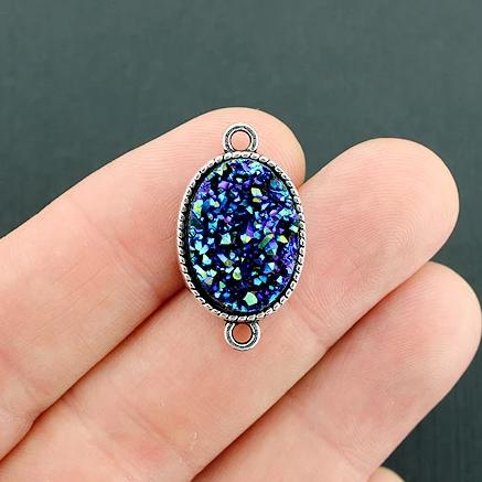 4 breloques Druzy ton argent et cabochon en résine - Z614