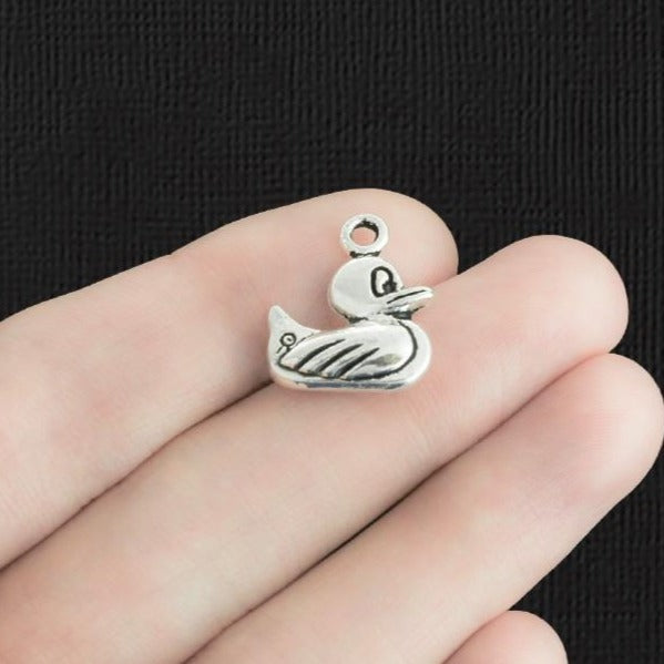 4 Duck Antique Silver Tone Charms 2 Sided - SC414