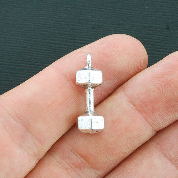 4 breloques ton argent antique haltère 3D - SC3905