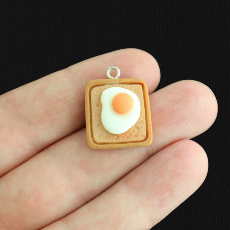 4 Egg On Toast Resin Charms - K403