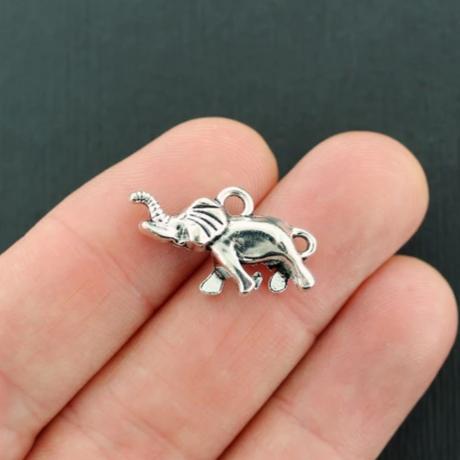 4 Elephant Connector Charms Silver Tone 2 Sided - SC7976
