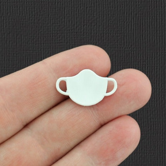 4 Face Mask White Enamel Charms - E530