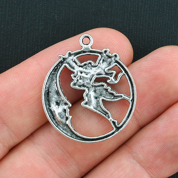 4 Fairy Crescent Moon Antique Silver Tone Charms - SC3726