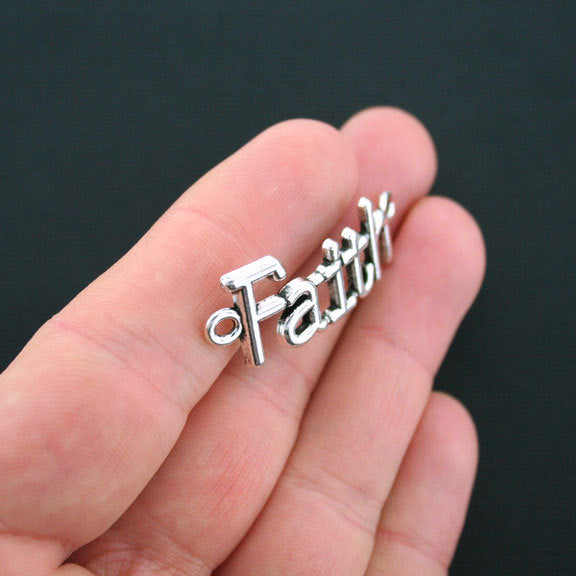 4 Faith Connector Antique Silver Tone Charms - SC3318