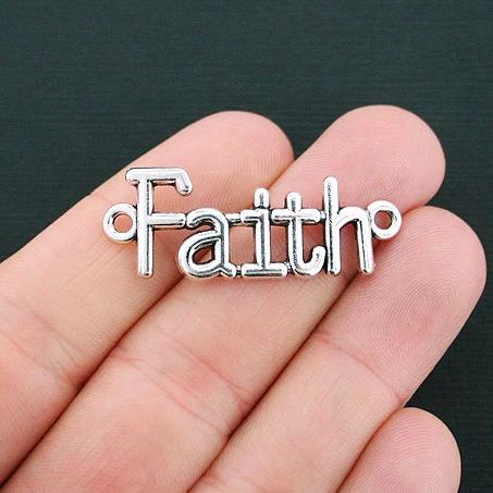 4 Faith Connector Antique Silver Tone Charms - SC3318