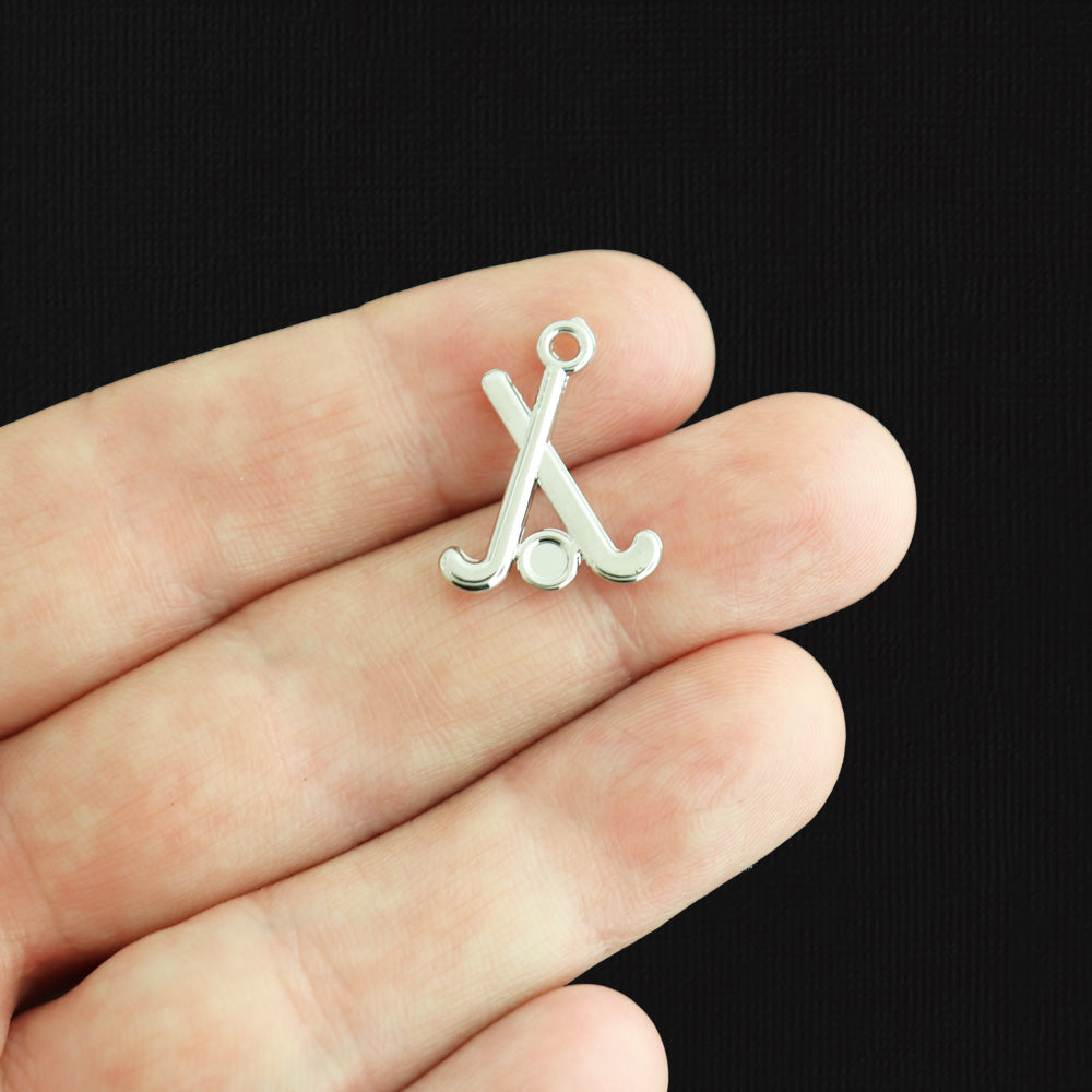 4 Field Hockey Sticks Antique Silver Tone Charms - SC746