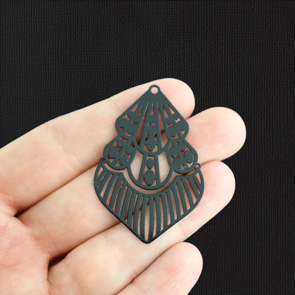 4 Filigree Black Enamel Charms - E1423