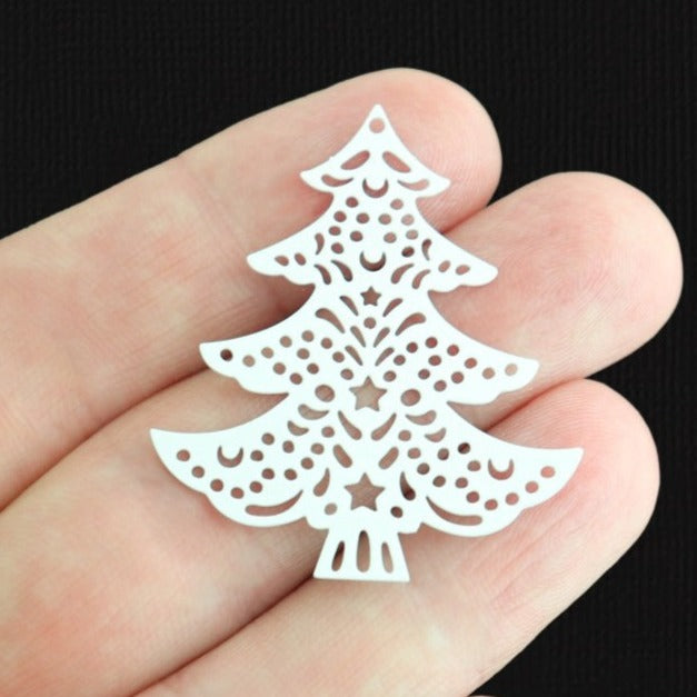 4 Filigree Christmas Tree Enamel Charms 2 Sided - E1565