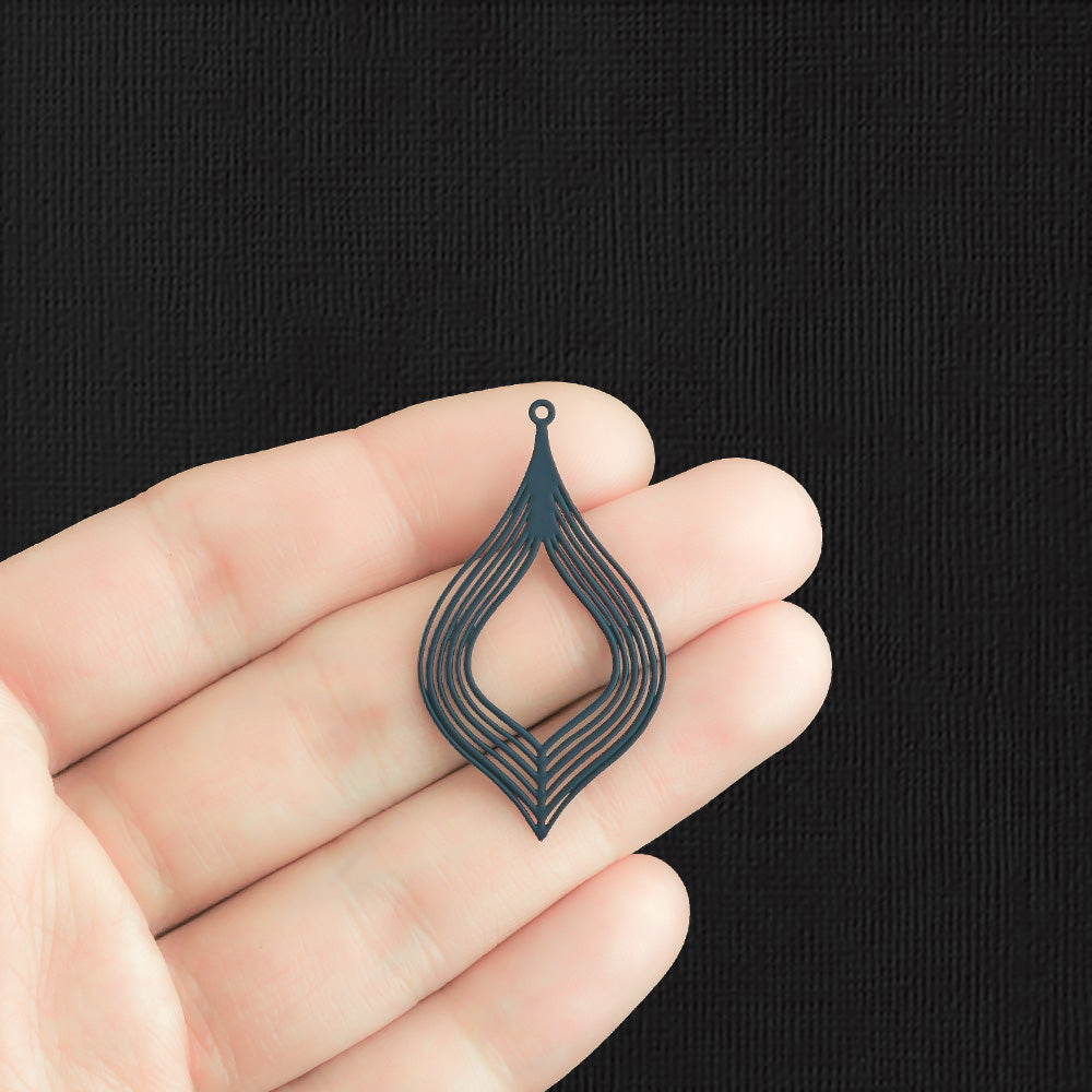 4 Filigree Drop Blue Enamel Stainless Steel Charms - SSP398