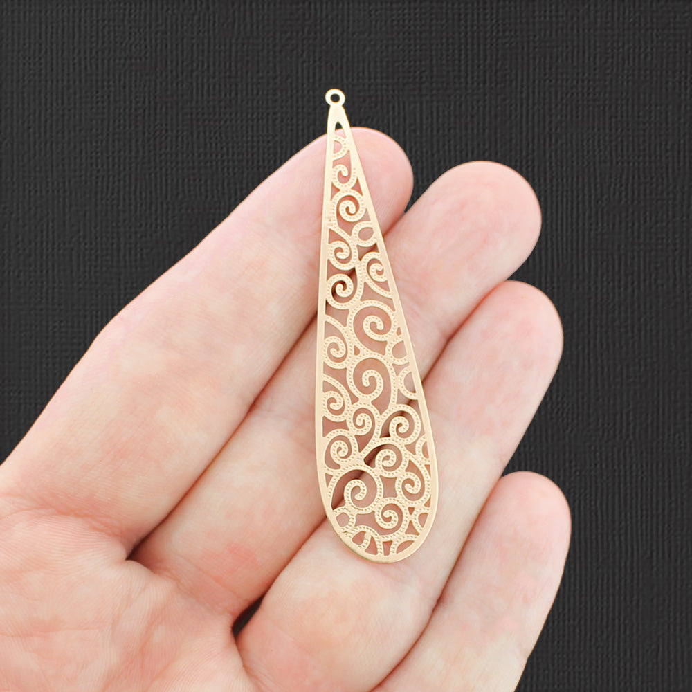 4 Filigree Drop Gold Tone Charms 2 Sided - GC1422