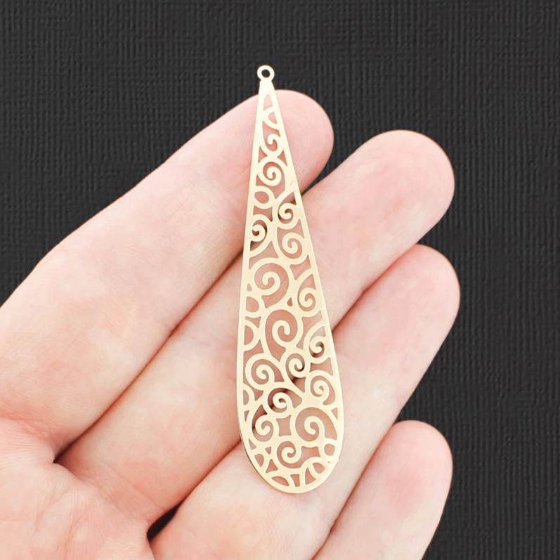 4 Filigree Drop Gold Tone Charms 2 Sided - GC1422