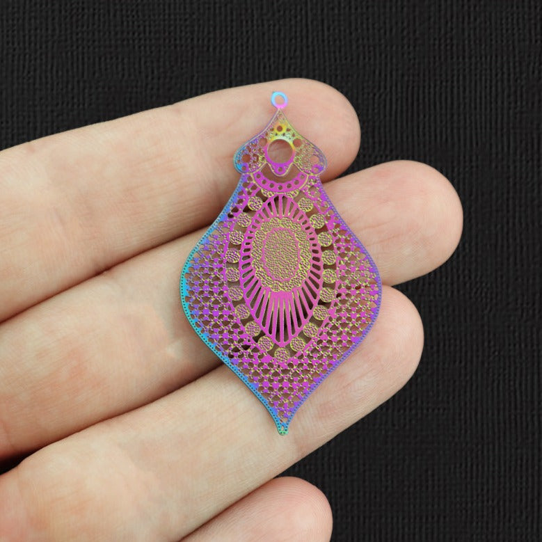 4 breloques en acier inoxydable plaqué arc-en-ciel en filigrane - SSP155