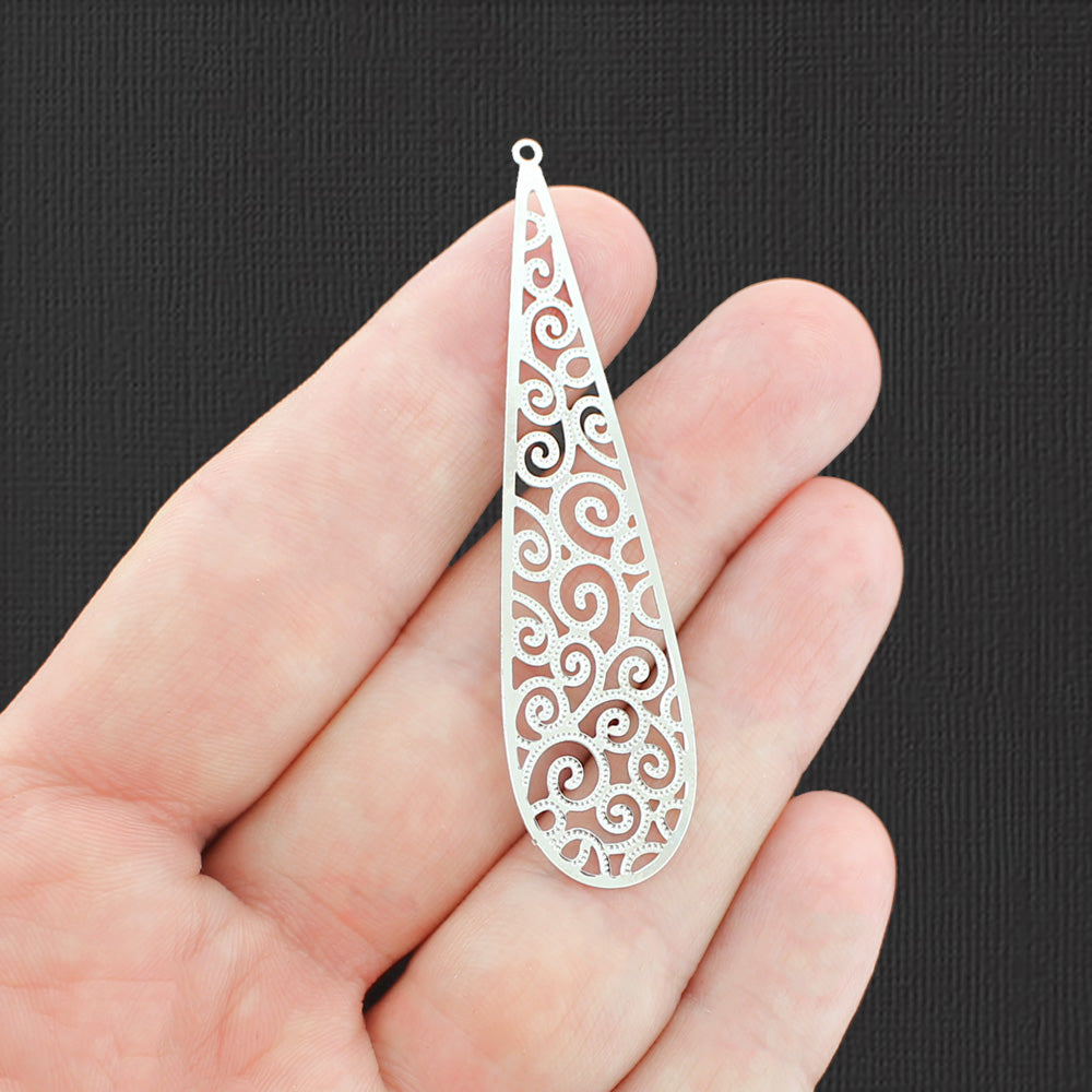 4 Filigree Drop Silver Tone Charms 2 Sided - SC8008