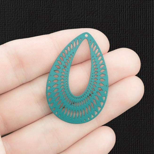 4 Filigree Drop Teal Enamel Charms - E1418