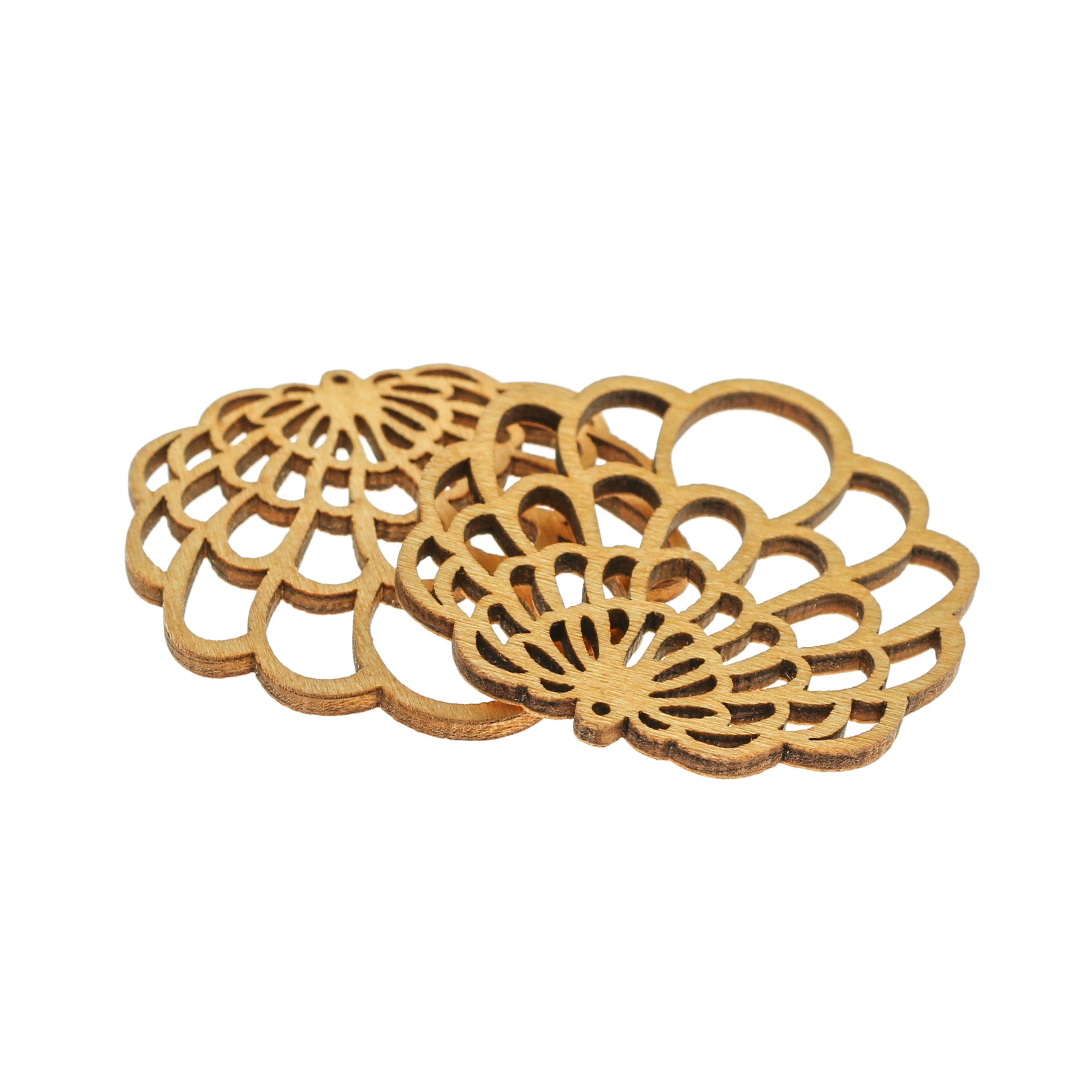 4 breloques en bois naturel feuille filigrane 2 faces - WP349