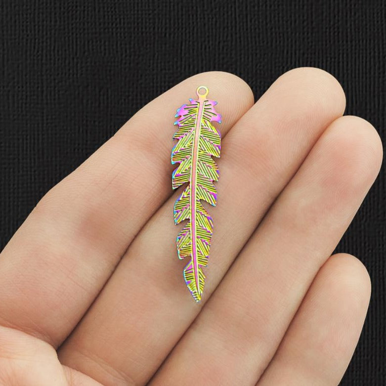 4 Filigree Leaf Rainbow Electroplated Stainless Steel Charms 2 Sided - SSP273