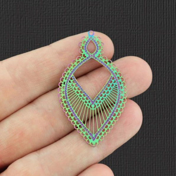 4 breloques en acier inoxydable plaqué arc-en-ciel en filigrane - SSP158