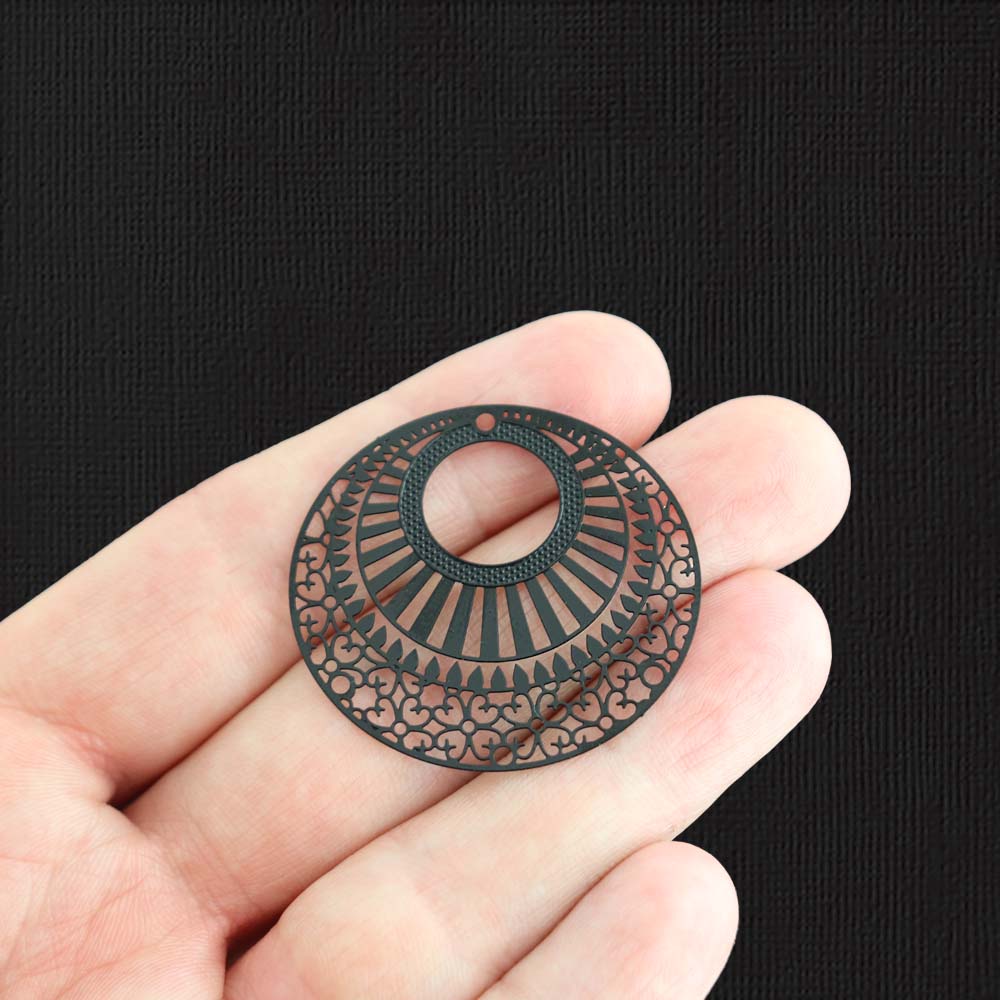 4 breloques ovales en émail noir en filigrane - E1427