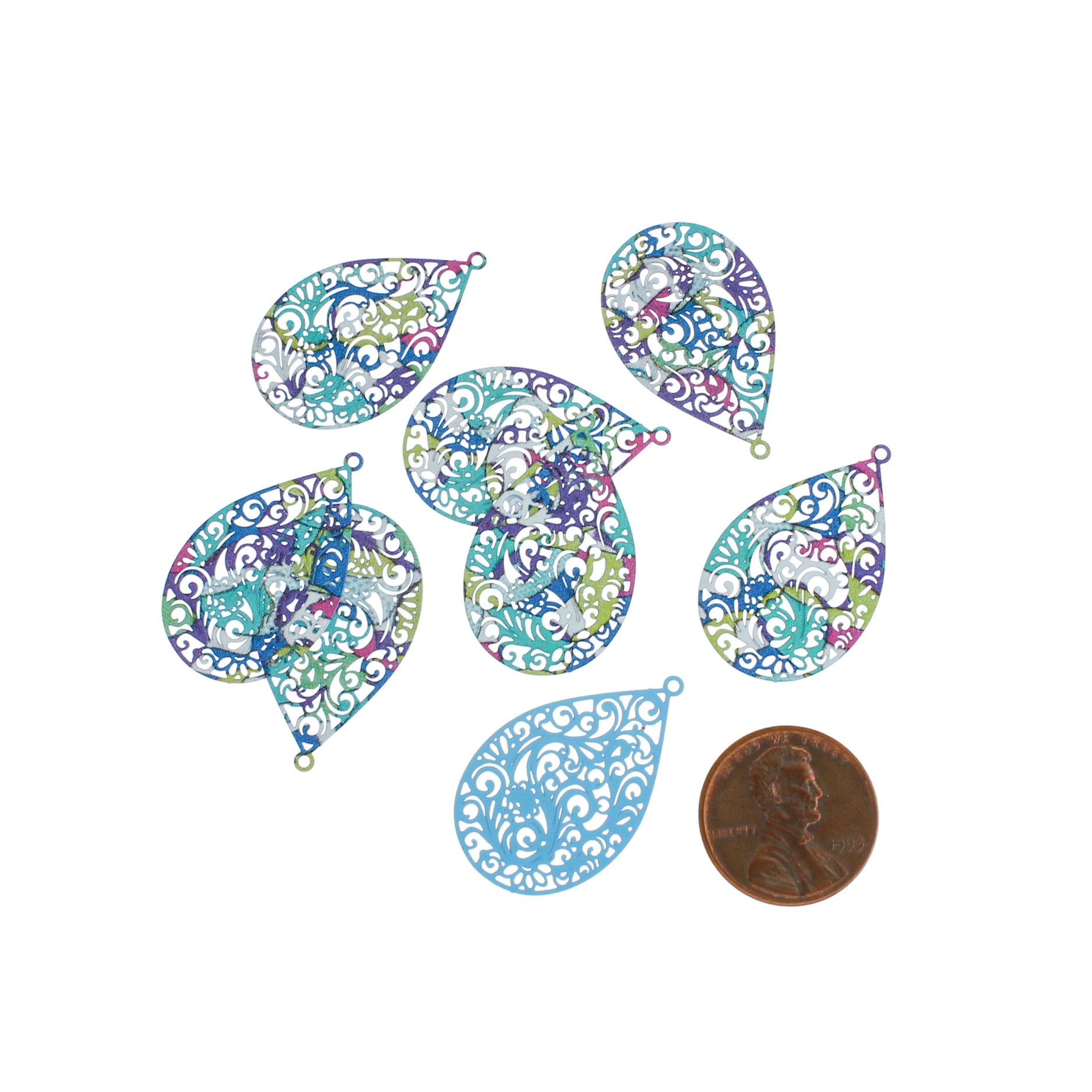 4 Filigree Teardrop Enamel Charms - E382
