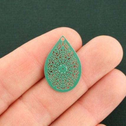 4 Filigree Teardrop Enamel Charms - E611