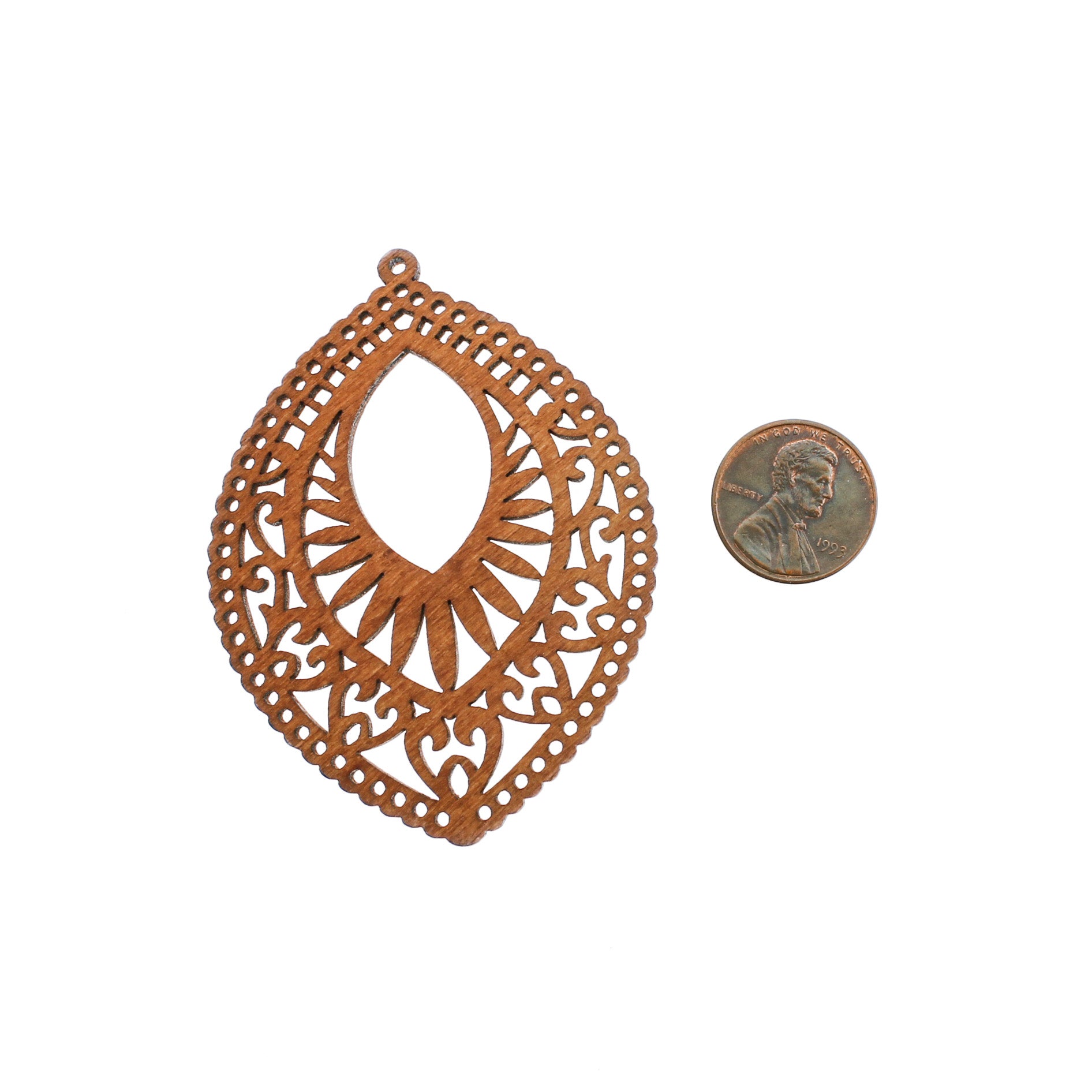 4 Filigree Teardrop Natural Wood Charms 2 Sided - WP350
