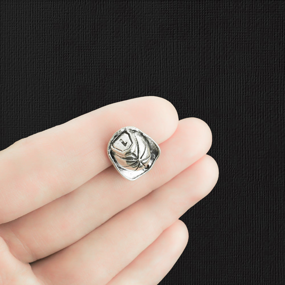 4 Fireman Helmet Antique Silver Tone Charms 3D - SC2778