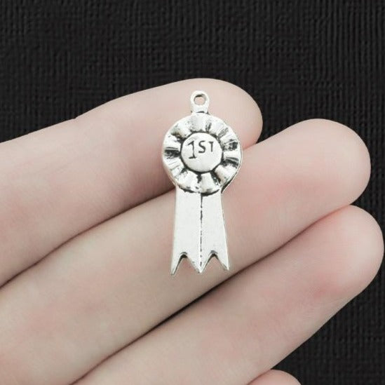 4 First Place Ribbon Antique Silver Tone Charms - SC190