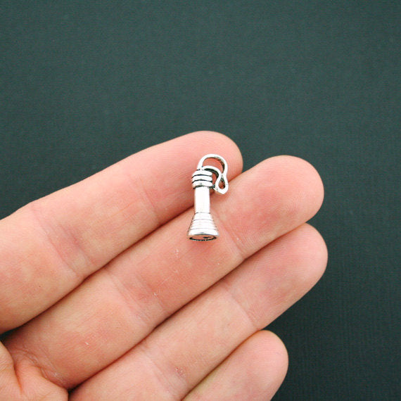 4 Flashlight Antique Silver Tone Charms 3D - SC3115