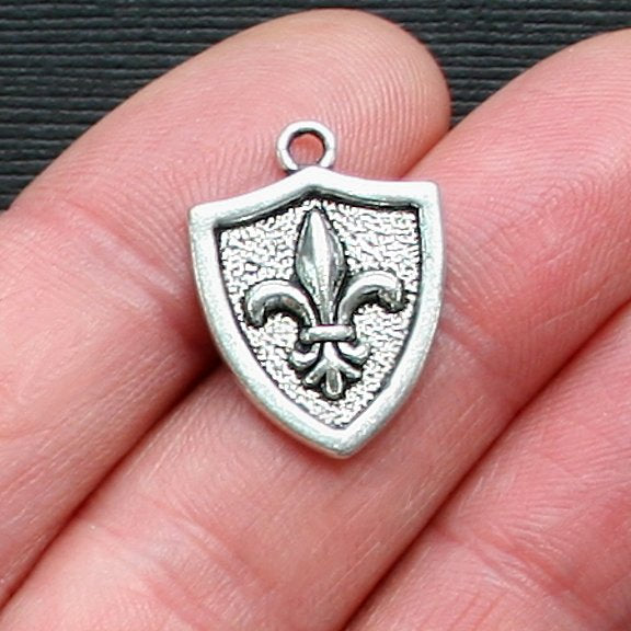 4 Fleur de Lis Shield Antique Silver Tone Charms - SC1986