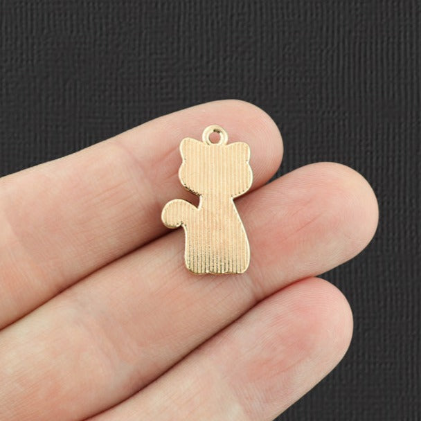 4 Floral Cat Gold Tone Enamel Charms - E489