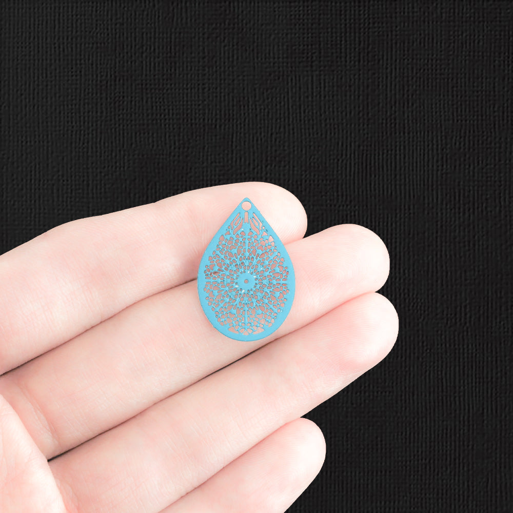 4 Floral Filigree Teardrop Enamel Charms - E1251