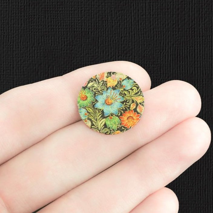 4 breloques en émail doré à motif floral - E1309