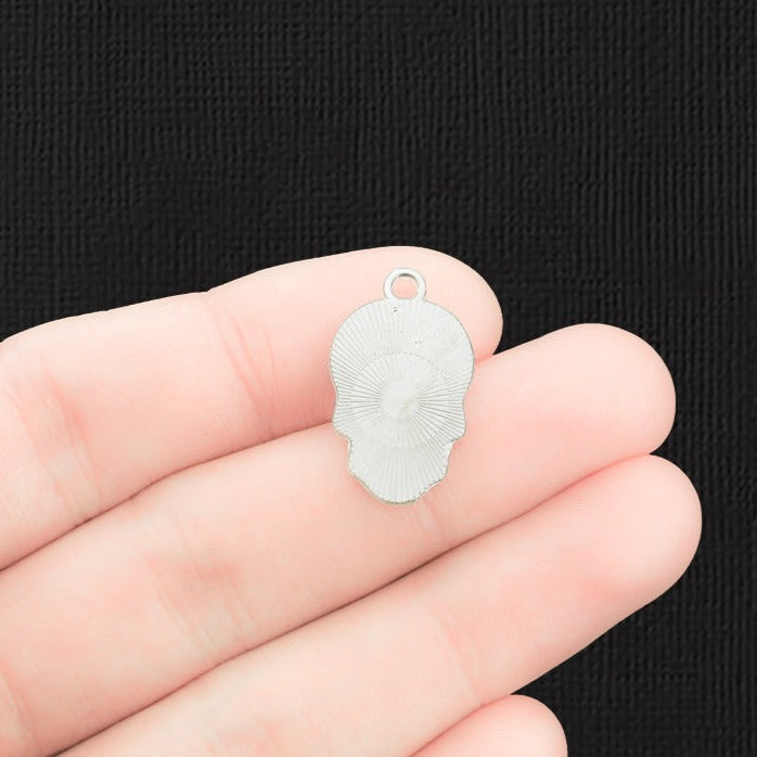 4 Floral Skull Silver Tone Enamel Charms - E1091