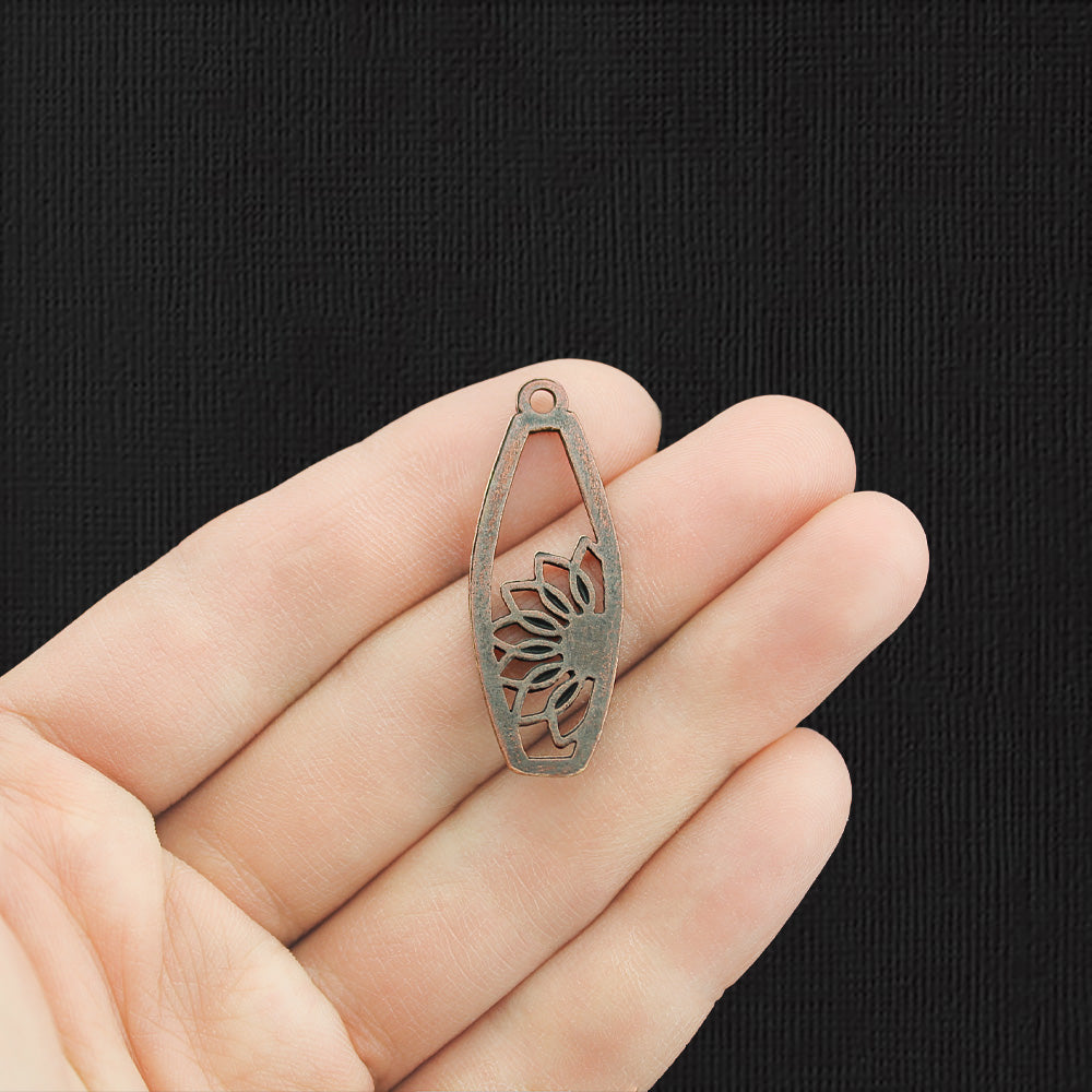 4 breloques cuivrées antiques fleur 2 faces - BC033