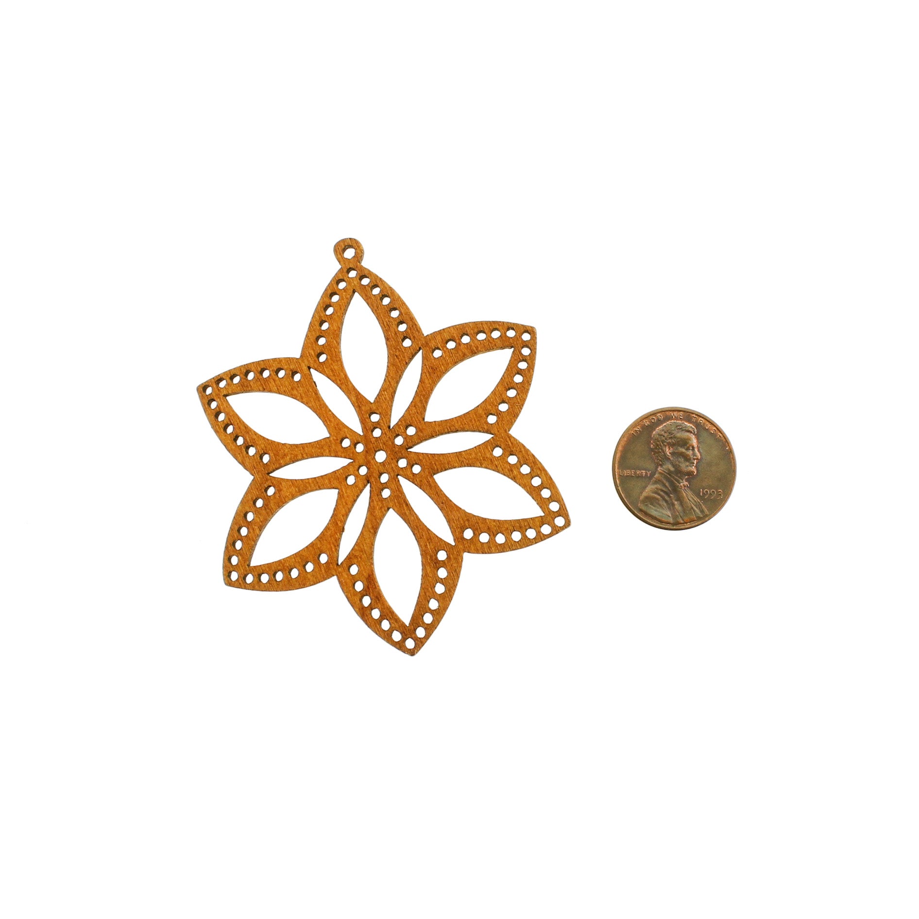 4 breloques fleur en bois naturel 2 faces - WP343