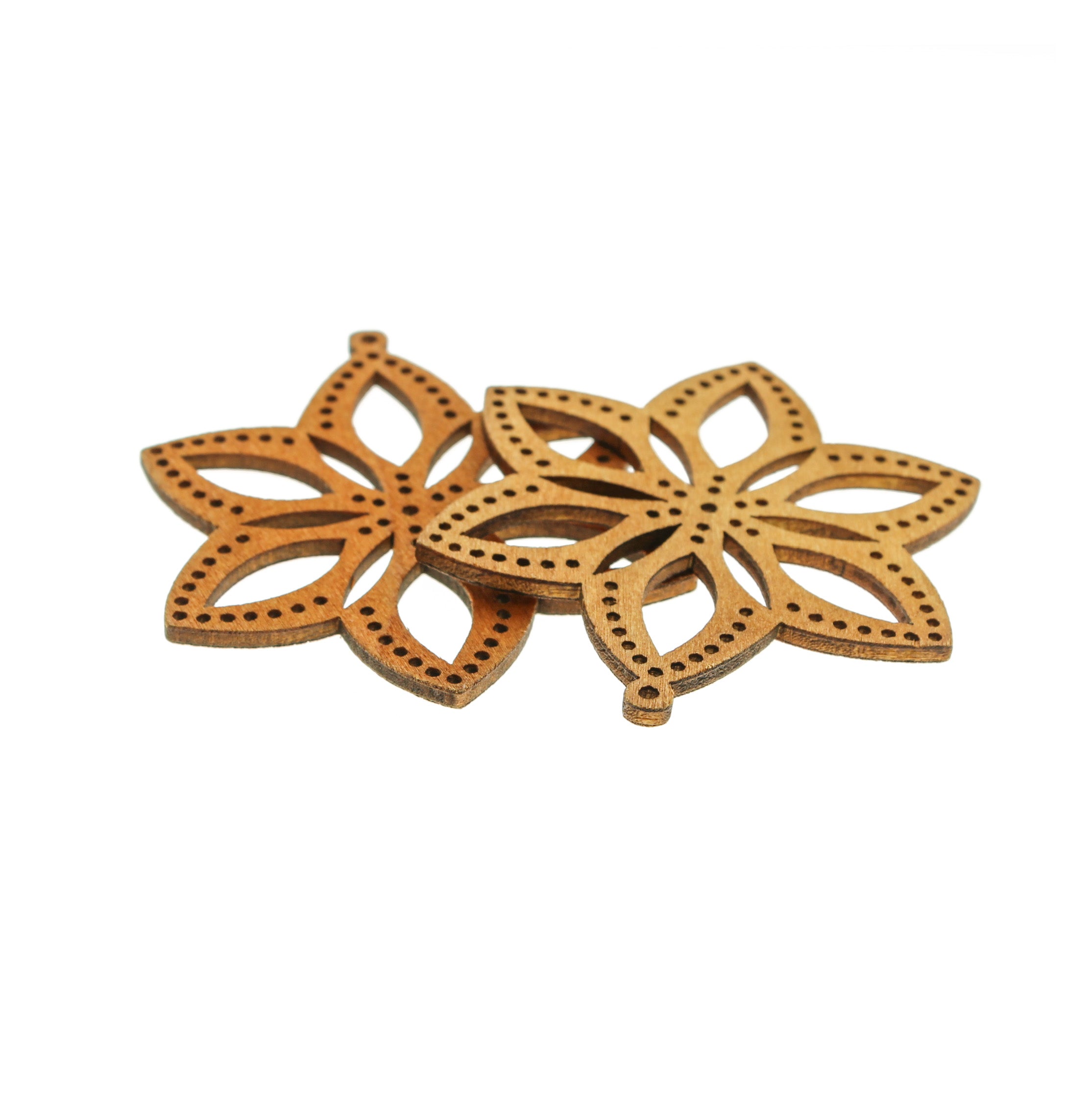 4 breloques fleur en bois naturel 2 faces - WP343