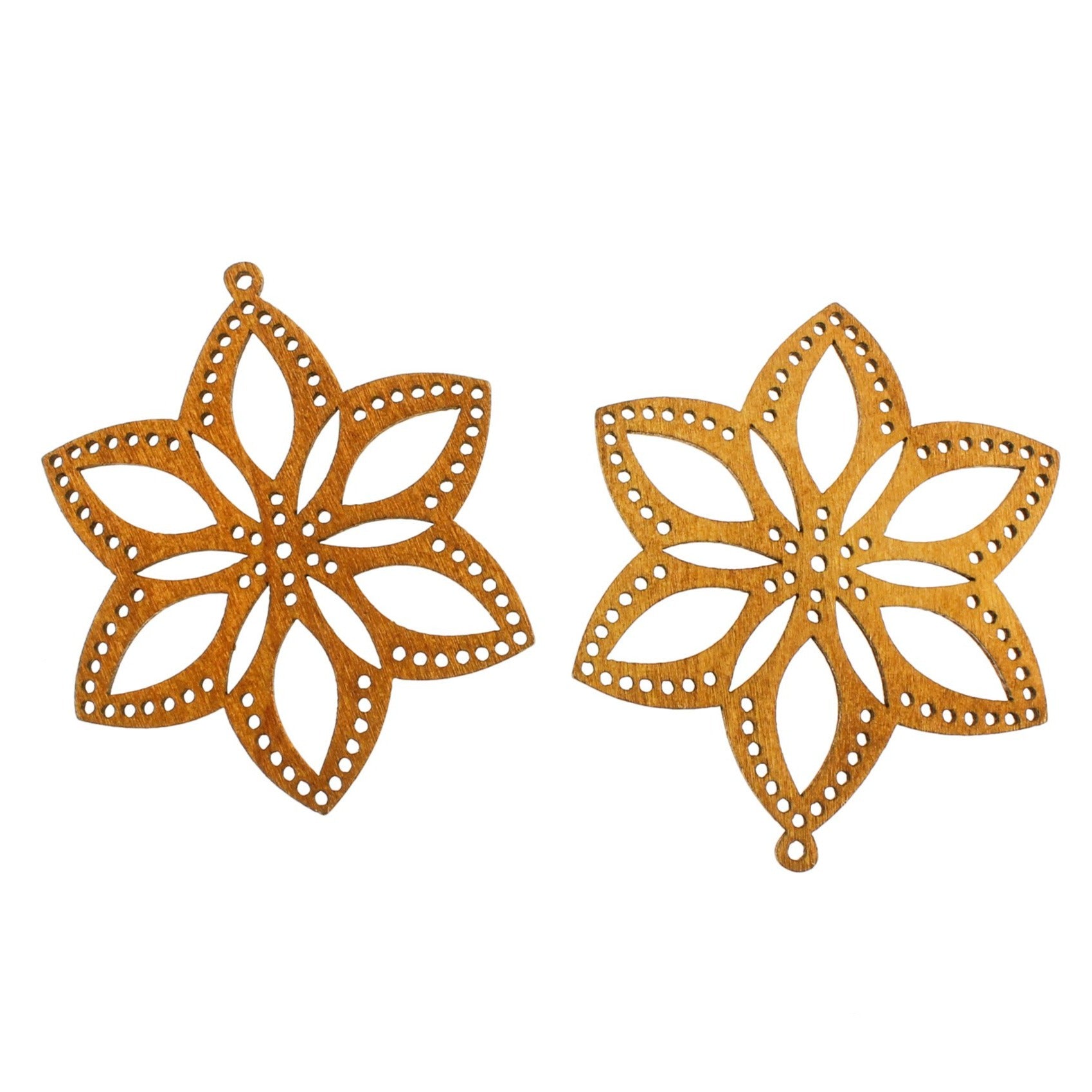 4 breloques fleur en bois naturel 2 faces - WP343