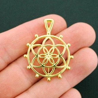 4 breloques fleur de vie couleur or antique - GC912