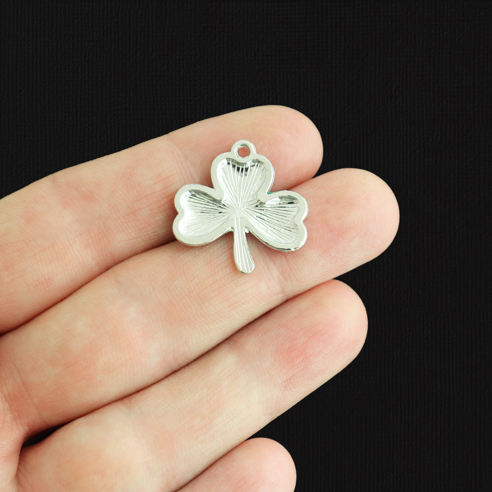 4 Four Leaf Clover Silver Tone Enamel Charms - E1106